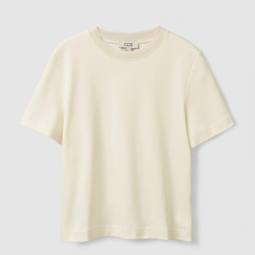 COS Women’s Boxy-Fit Heavyweight T-Shirt in Light Beige Size Medium